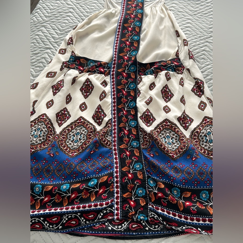 Solemio Cream and Blue Boho Mini Dress - Picture 7 of 13